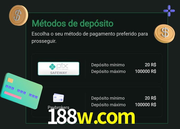 O cassino 188w.com oferece uma grande variedade de métodos de pagamento